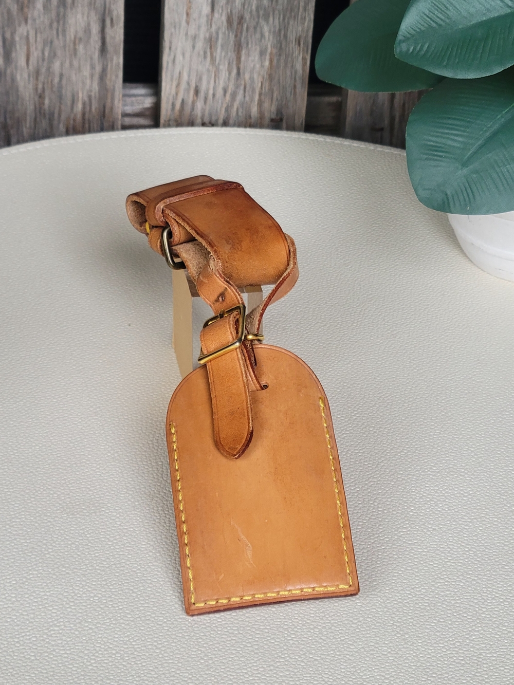 Louis Vuitton Luggage ID Tag & Handle Strap Yellow Stitching and Brass Buckle - Picture 5 of 14